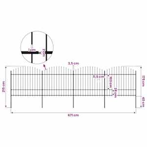Zahradní plot s kopím nahoře ocelový 671 x 175 cm černý - obrázek 5