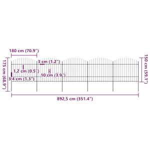 Zahradní plot s kopím nahoře ocelový 892,5 x 175 cm černý - obrázek 5