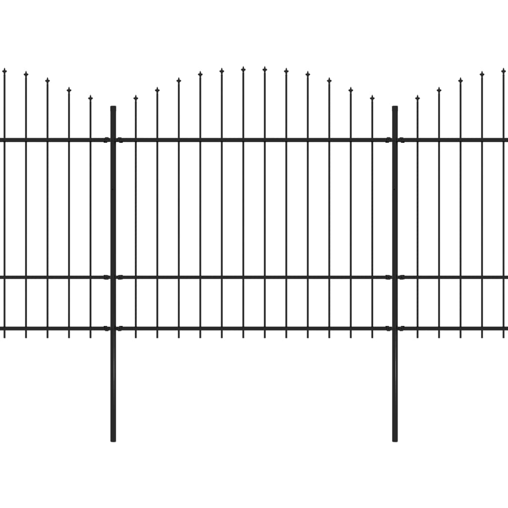 vidaXL dārza žogs ar pīķiem augšpusē, tērauds, (1,5-1,75)x10,2m, melns