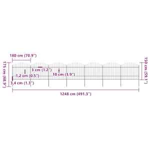 Zahradní plot s kopím nahoře ocelový 1248 x 175 cm černý - obrázek 5