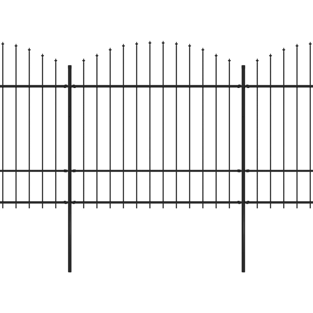 vidaXL Garden Fence with Spear Top Steel (1.5-1.75)x13.6 m Black