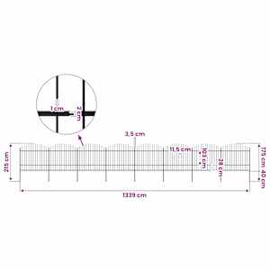 Zahradní plot s kopím nahoře ocelový 1339 x 175 cm černý - obrázek 5