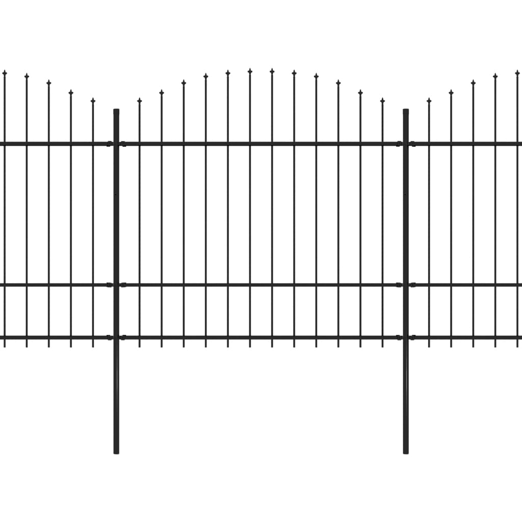 vidaXL Градинска ограда с пики, стомана, (1,5-1,75)x15,3 м, черна