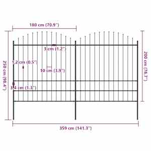Zahradní plot s kopím nahoře ocelový 359 x 200 cm černý - obrázek 5