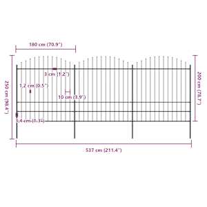 Zahradní plot s kopím nahoře ocelový 537 x 200 cm černý - obrázek 5