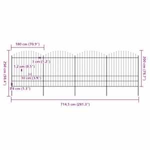Zahradní plot s kopím nahoře ocelový 714,5 x 200 cm černý - obrázek 5