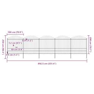 Zahradní plot s kopím nahoře ocelový 892,5 x 200 cm černý - obrázek 5
