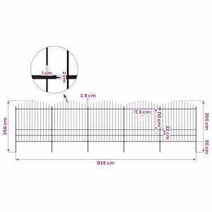 Zahradní plot s kopím nahoře ocelový 838 x 200 cm černý - obrázek 5