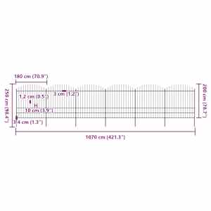 Zahradní plot s kopím nahoře ocelový 1070 x 200 cm černý - obrázek 5