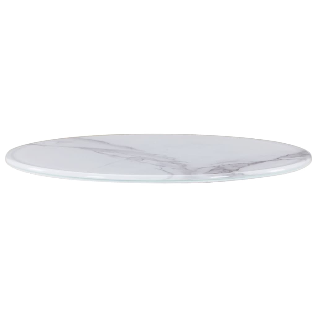 vidaXL Table Top White Ø30 cm Glass with Marble Texture