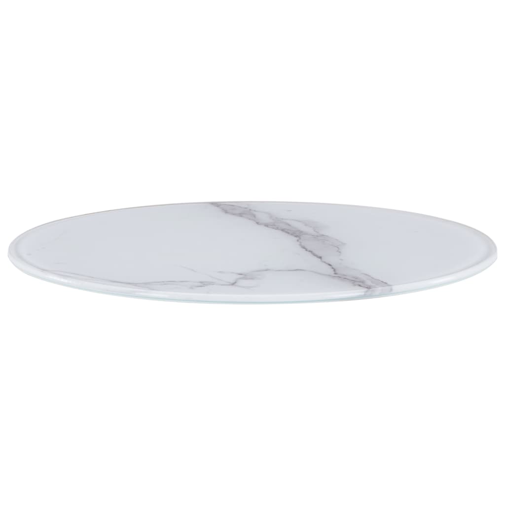 vidaXL Površina za mizo bela Ø40 cm steklo s teksturo marmorja