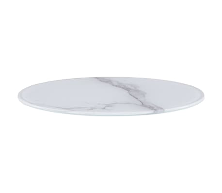 vidaXL Površina za mizo bela Ø40 cm steklo s teksturo marmorja
