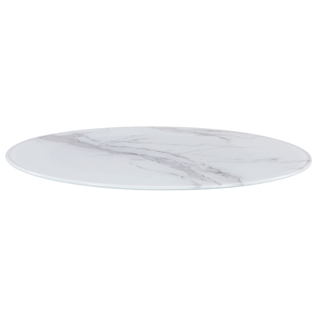 vidaXL Blat de masă, alb, Ø50 cm, sticlă cu textură de marmură