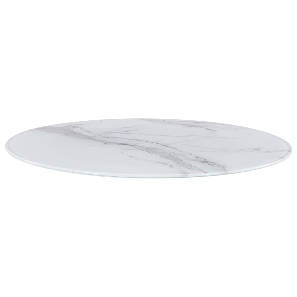 vidaXL Плот за маса, бял, Ø70 см, стъкло с мраморна текстура