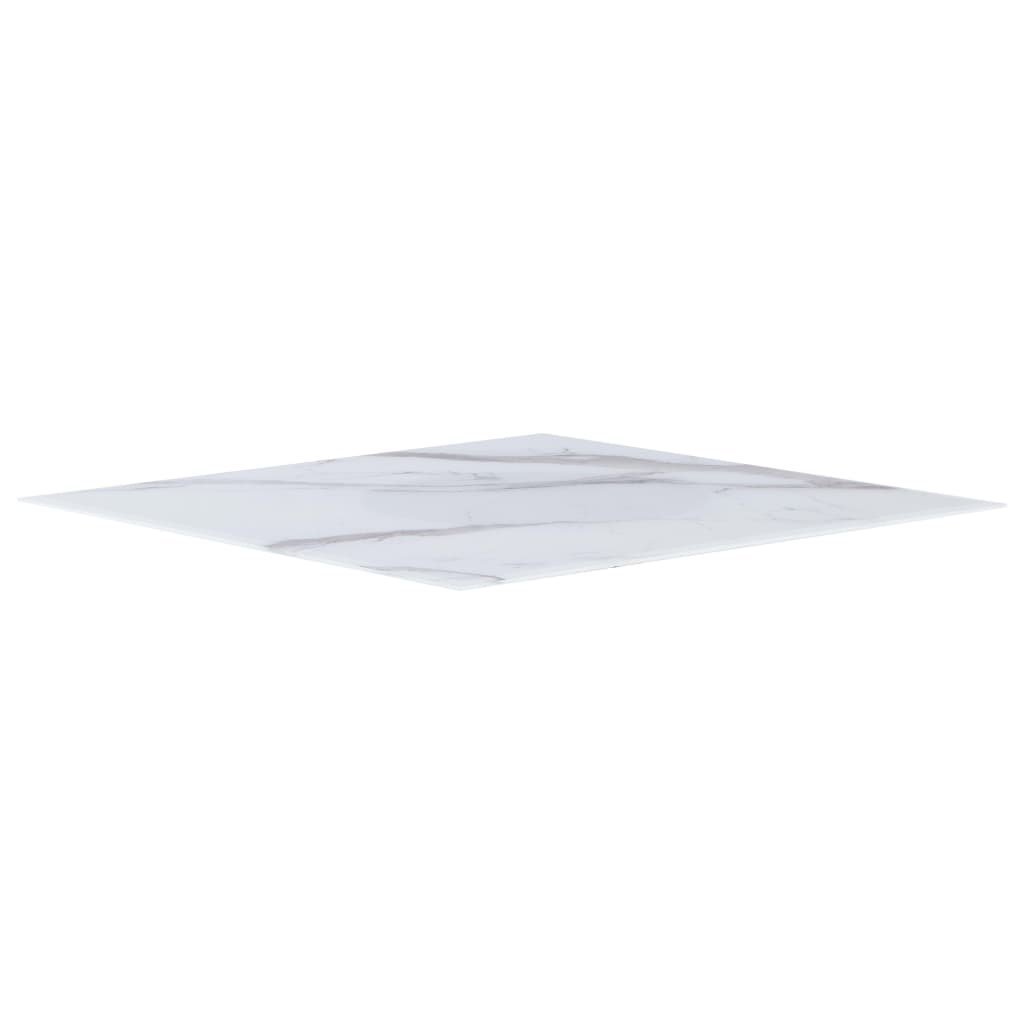 vidaXL Table Top White Square 70x70 cm Glass with Marble Texture