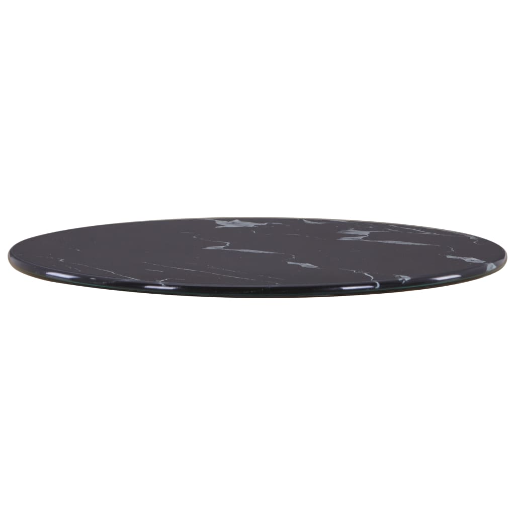 vidaXL Плот за маса, черен, Ø30 см, стъкло с мраморна текстура