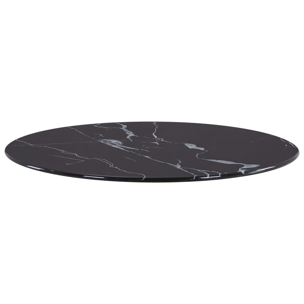 vidaXL Dessus de table Noir Ø40 cm Verre avec texture de marbre