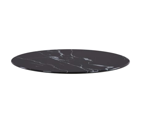 vidaXL Dessus de table Noir Ø40 cm Verre avec texture de marbre