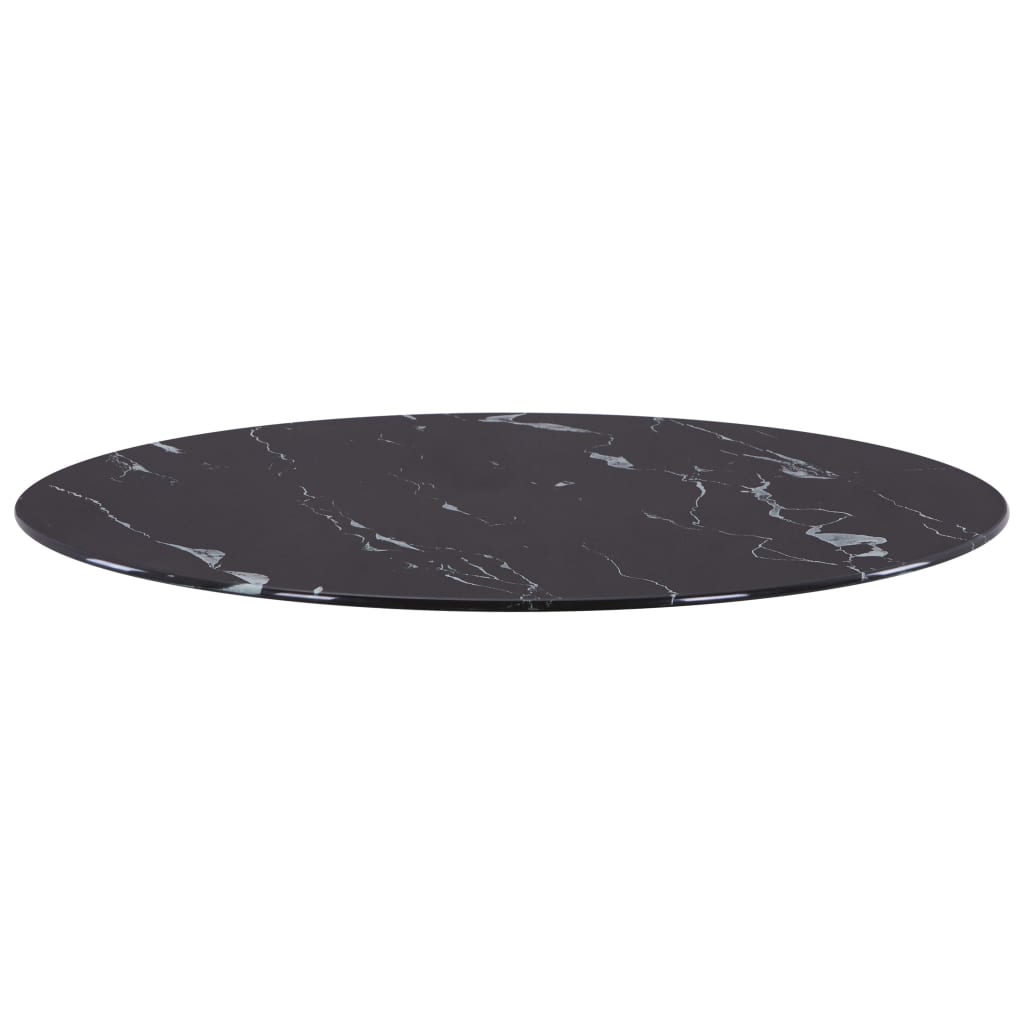 vidaXL Dessus de table Noir Ø50 cm Verre avec texture de marbre