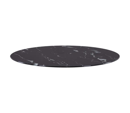vidaXL Dessus de table Noir Ø50 cm Verre avec texture de marbre