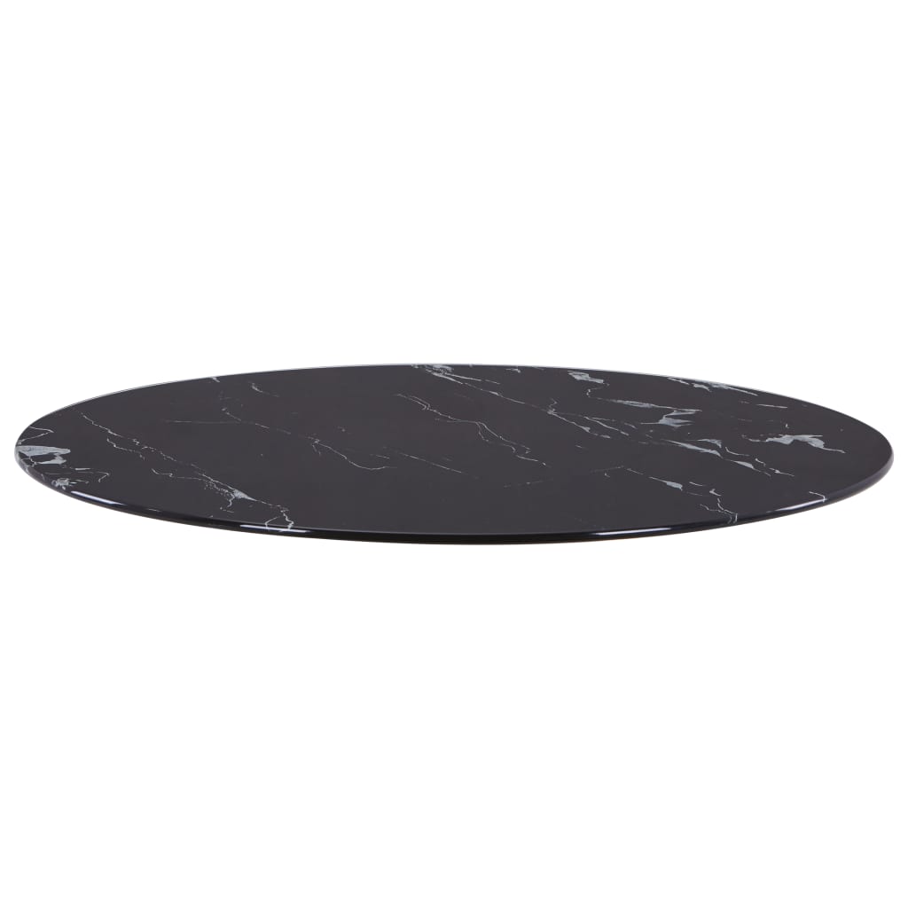 vidaXL Dessus de table Noir Ø60 cm Verre avec texture de marbre