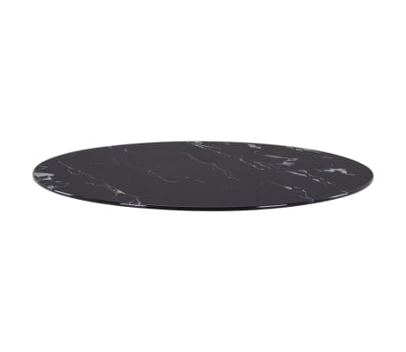 vidaXL Dessus de table Noir Ø60 cm Verre avec texture de marbre