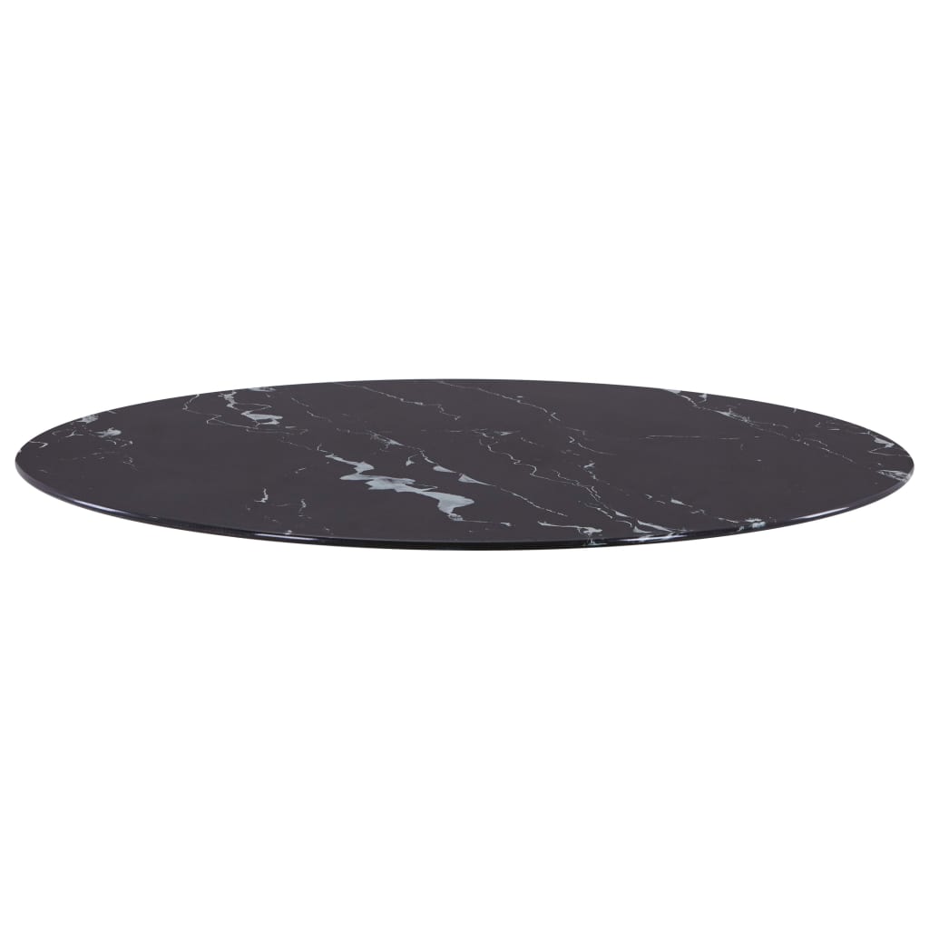 vidaXL Плот за маса, черен, Ø70 см, стъкло с мраморна текстура