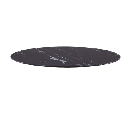 vidaXL Плот за маса, черен, Ø70 см, стъкло с мраморна текстура