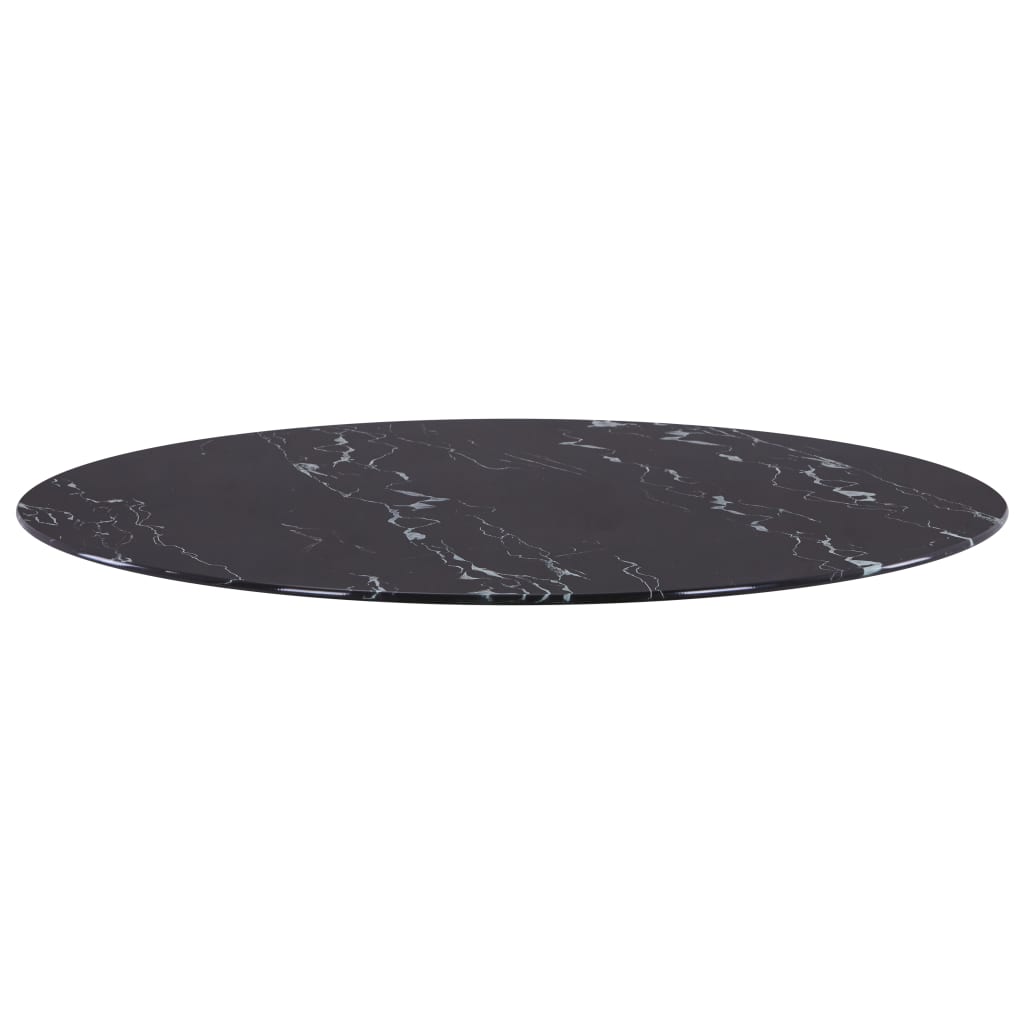 vidaXL Table Top Black Ø80 cm Glass with Marble Texture