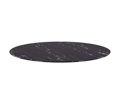 vidaXL Table Top Black Ø90 cm Glass with Marble Texture