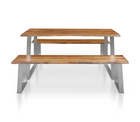 vidaXL Valgomojo baldų komplektas, 3 dalių, rudas, akacijos masyvas