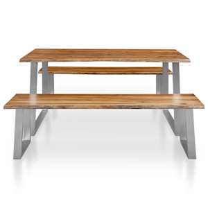 vidaXL Valgomojo baldų komplektas, 3 dalių, rudas, akacijos masyvas