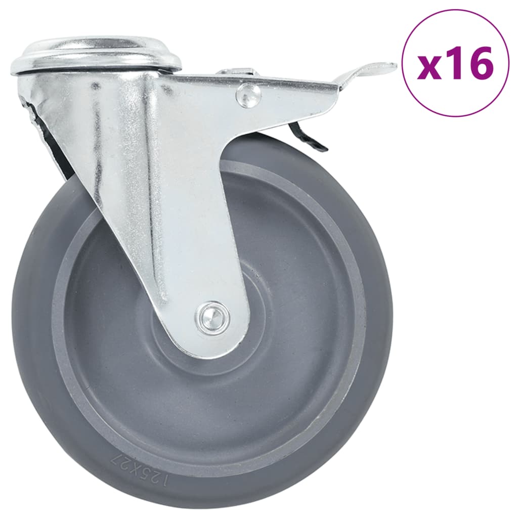 vidaXL Roți pivotante cu gaură pentru șurub, 16 buc., 125 mm