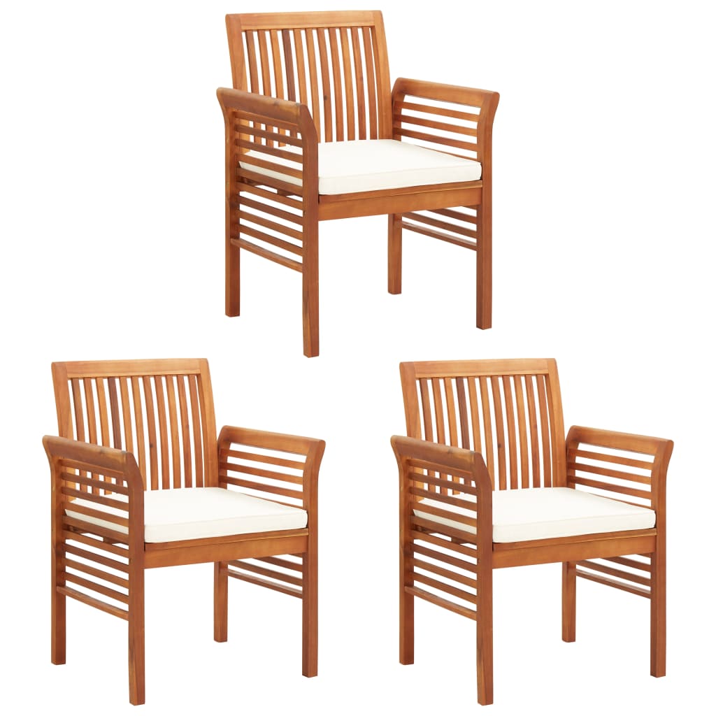 Image of vidaXL Garden Dining Chairs with Cushions 3 pcs Solid Acacia Wood