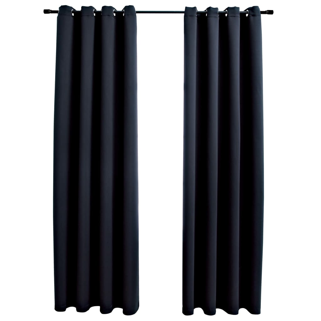 Draperii opace cu inele metalice, 2 buc., negru, 140 x 175 cm