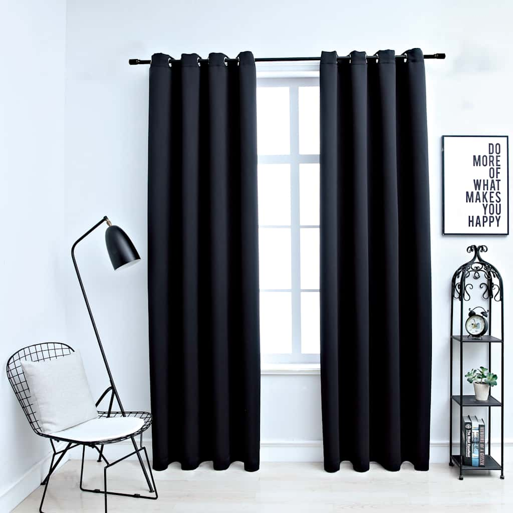 vidaXL Draperii opace cu inele metalice, 2 buc., negru, 140 x 245 cm