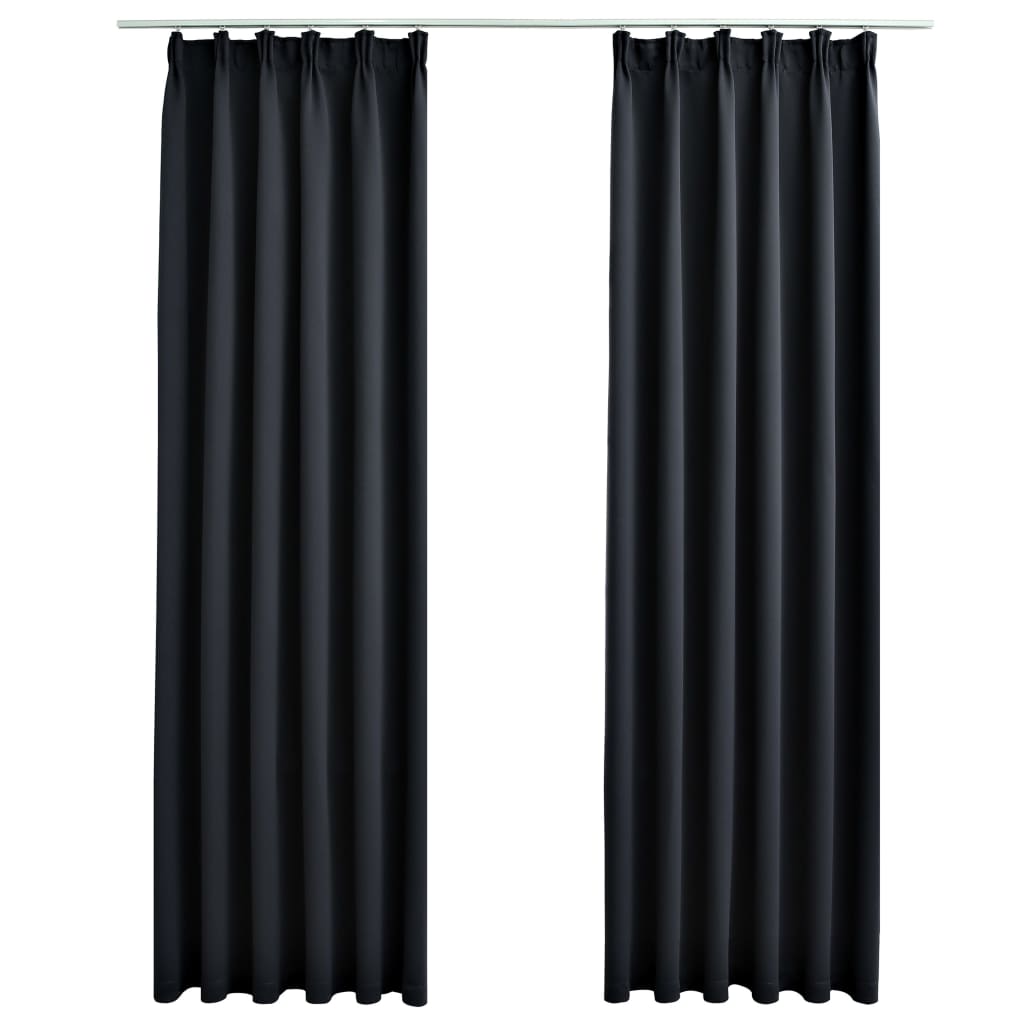 Draperii opace cu cârlige, 2 buc., negru, 140 x 175 cm