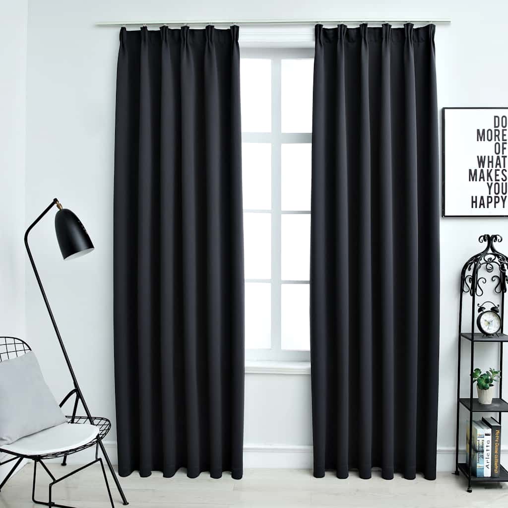 vidaXL Draperii opace cu cârlige, 2 buc., negru, 140 x 245 cm