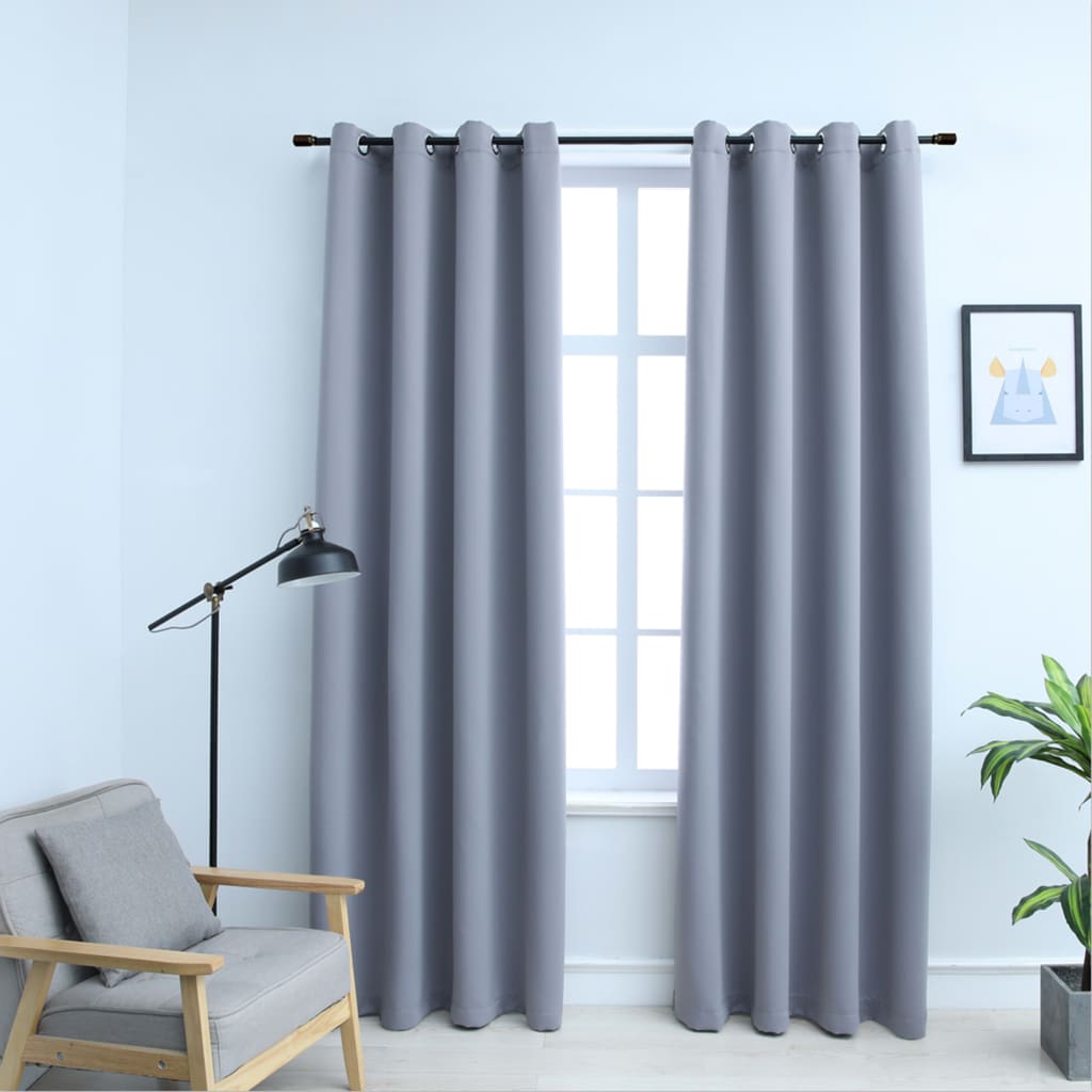 vidaXL Rideaux occultants avec anneaux en métal 2 pcs Gris 140x245 cm