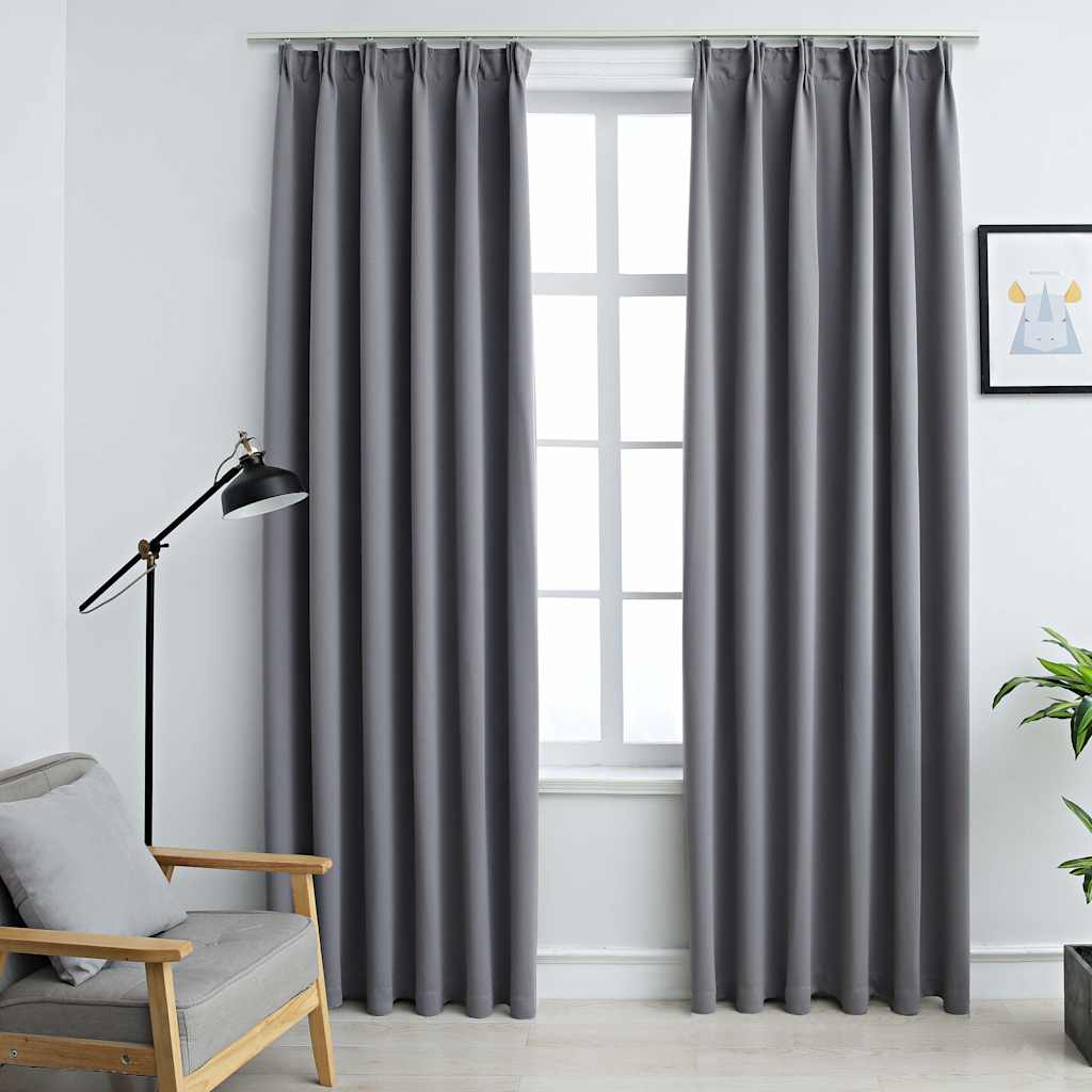 vidaXL mørklægningsgardiner med kroge 2 stk. 140 x 225 cm grå