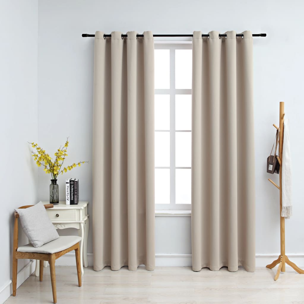 vidaXL mørklægningsgardiner 2 stk. med metalringe 140 x 225 cm beige