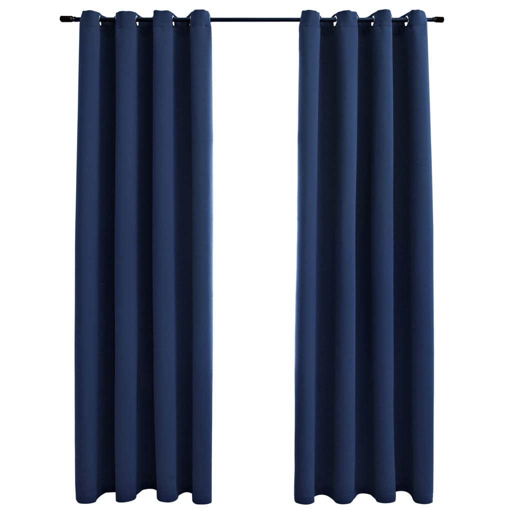 Draperii opace cu inele metalice, 2 buc, albastru, 140 x 175 cm