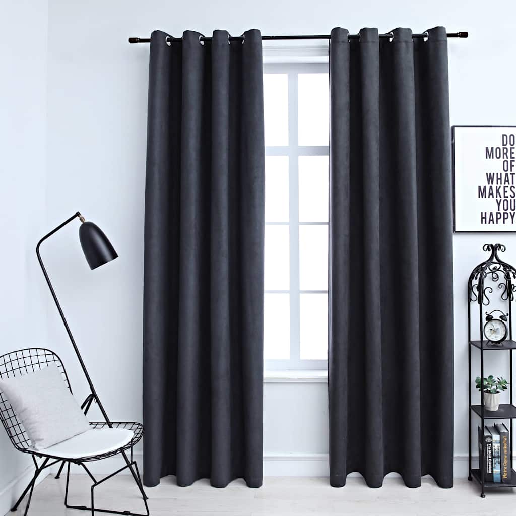Mørklægningsgardiner - 2 stk. med metalringe 140 × 175 cm, antracitgrå