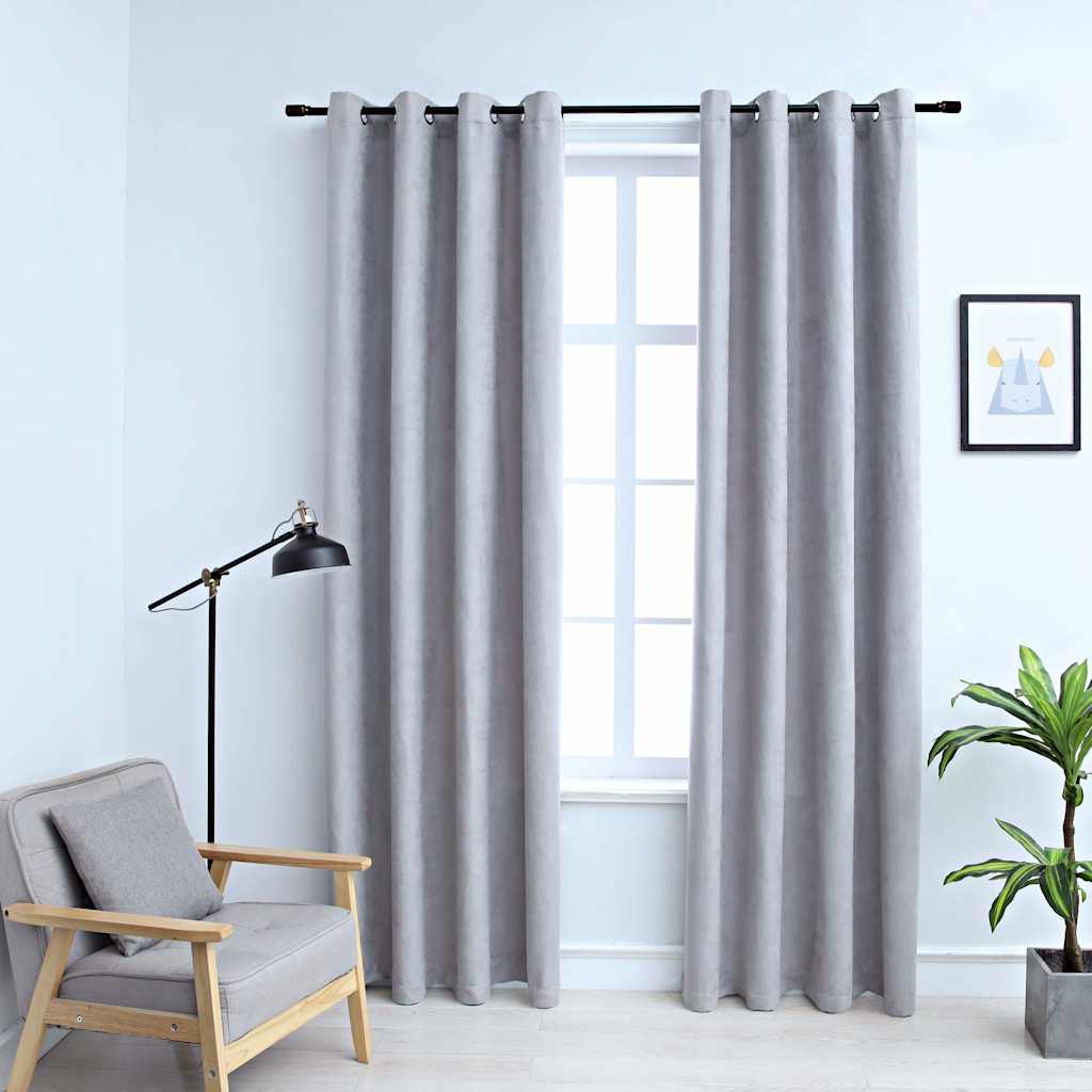 vidaXL mørklægningsgardiner 2 stk. med metalringe 140 x 225 cm grå