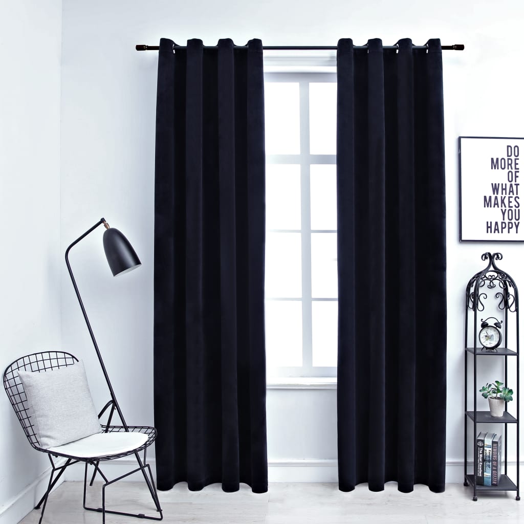 vidaXL Draperii opace cu inele, 2 buc., negru, 140 x 245 cm, catifea