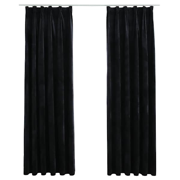 vidaXL pimendavad kardinad 2 tk konksudega, samet, must, 140 x 225 cm