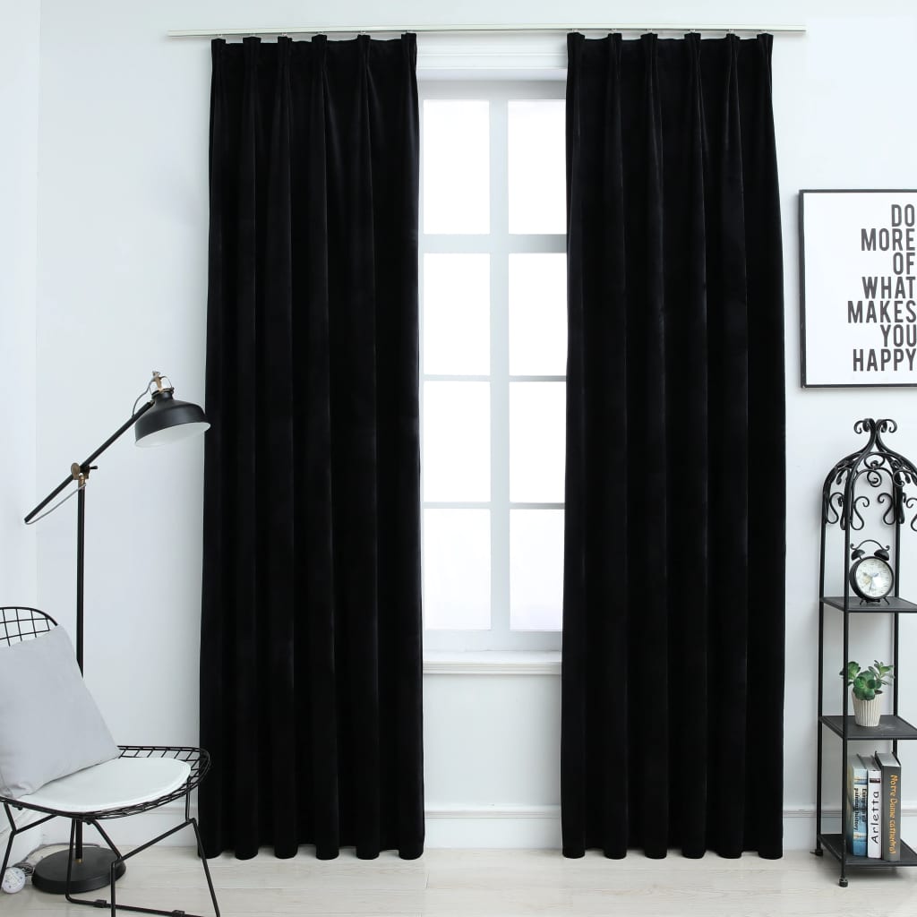 vidaXL Draperii opace cu cârlige, 2 buc., negru, 140x245 cm, catifea