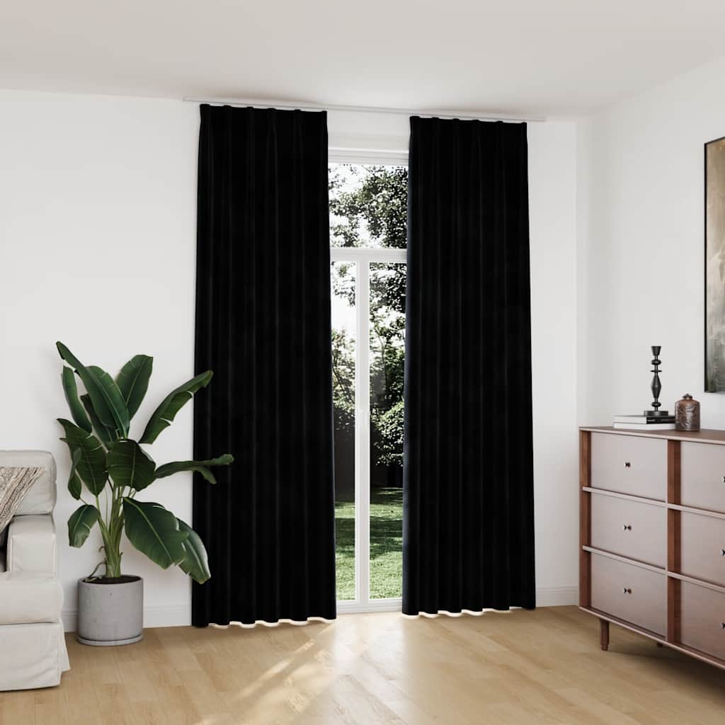vidaXL Verdunkelungsvorhänge mit Haken 2 Stk. Samt Schwarz 140x245 cm