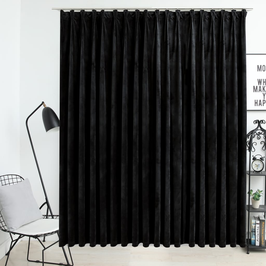 vidaXL Draperie opacă, negru, 290 x 245 cm, catifea, cu cârlige