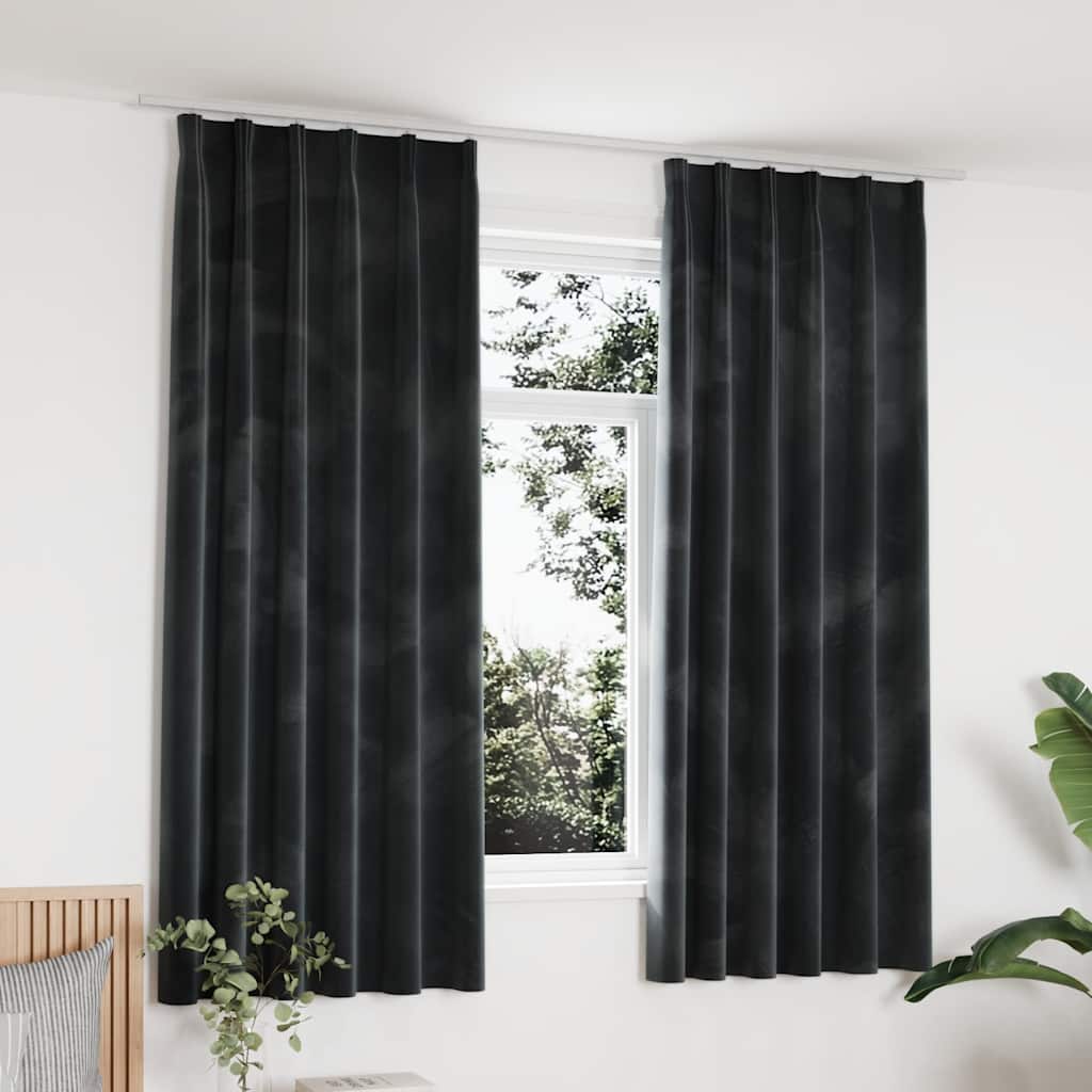 vidaXL Draperii opace, 2 buc., antracit, 140x175 cm, catifea, cârlige
